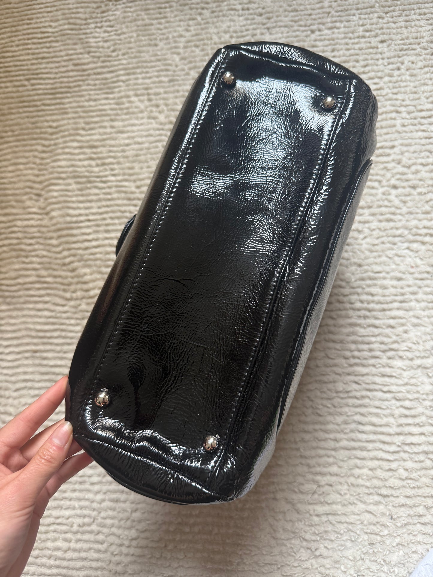 RARE NEW Chanel Black Patent Leather Luxe Ligne Flap Bag
