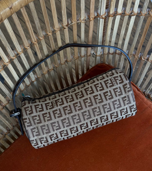 Fendi Brown Zucchino Monogram Mini Barrel Bag