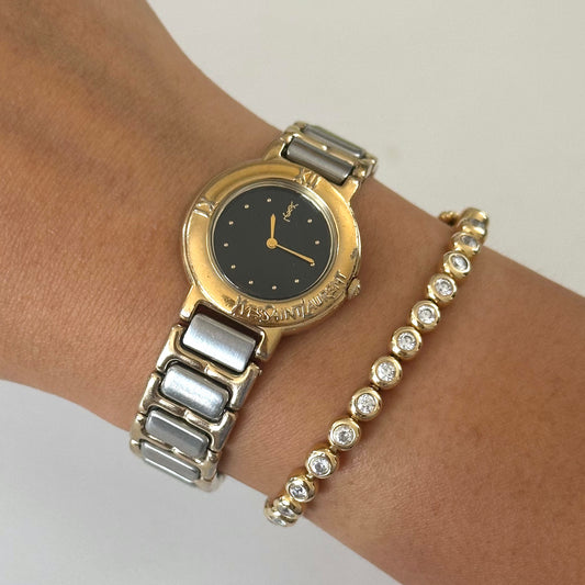 YSL Black Dial Watch 24mm Two Tone Watch