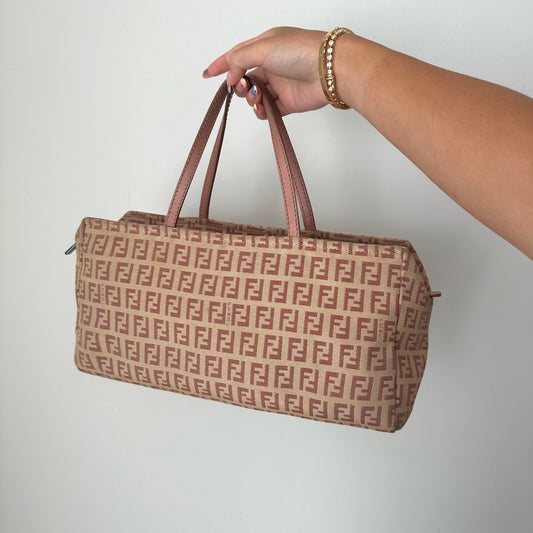 Fendi Zucchino Pink & Cream East West Monogram Tote