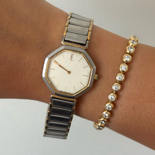 YSL 24mm White Octagon Two Tone Watch