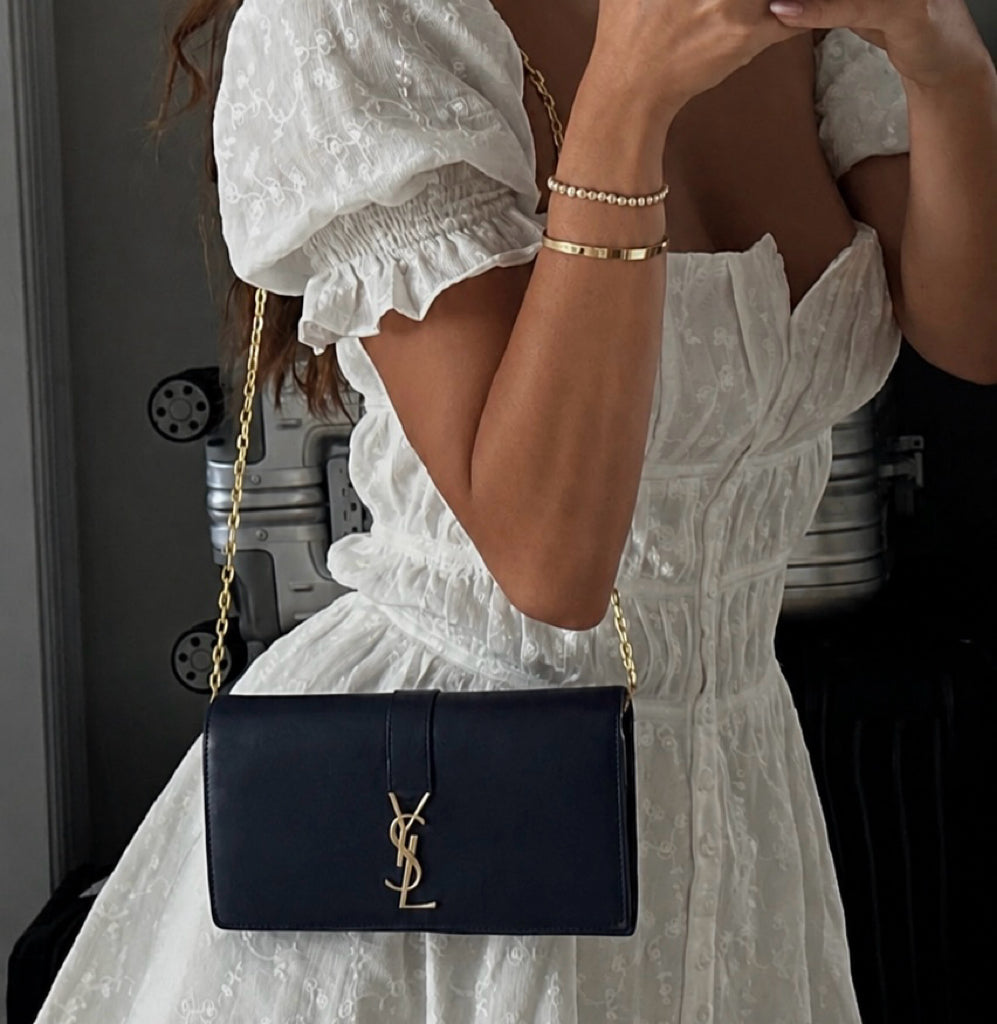 YSL Dark Navy Kate Lambskin Wallet On Chain