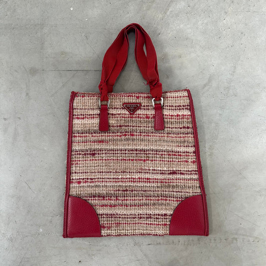 RARE Prada Red Tweed Top Handle Bag