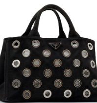 Prada RARE Black Silver Eyelet Grommet Canapa Tote